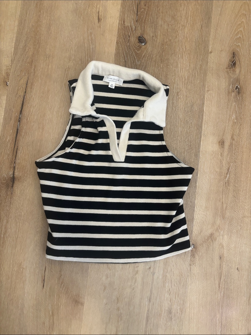 Kirious Black and White Striped Sleeveless Polo Tank